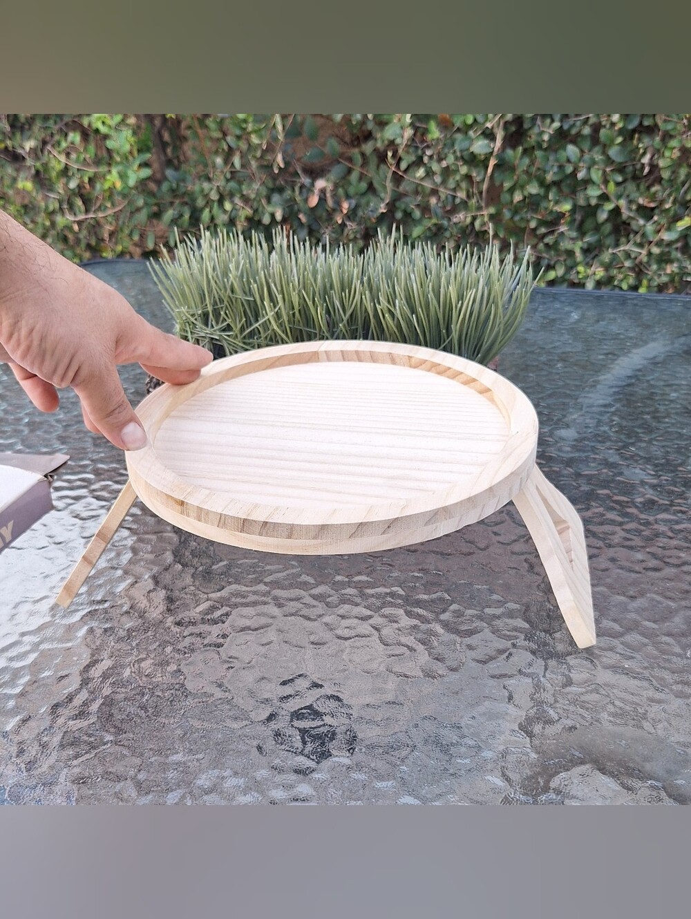Wooden Sofa Tray Armrest Round Bamboo Table Clip Small Couch Arm Holder